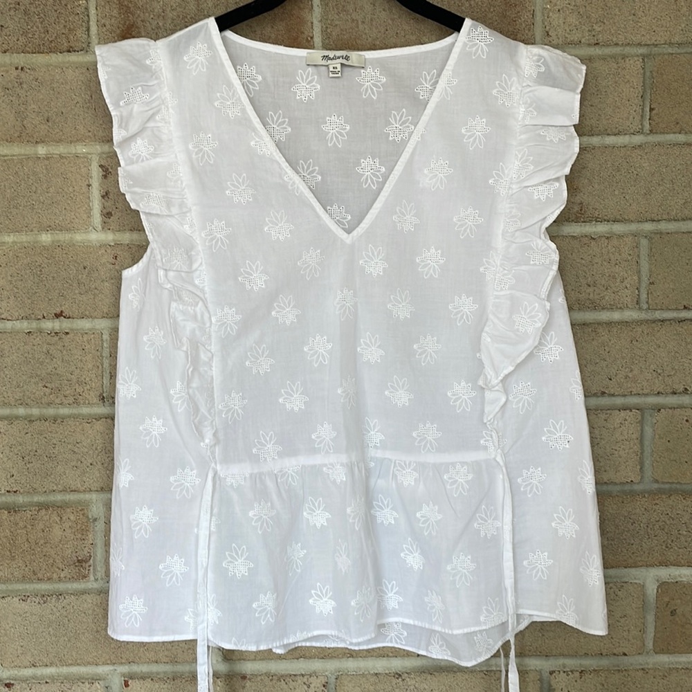Madewell Eyelet Embroidered Flutter Sleeve Top